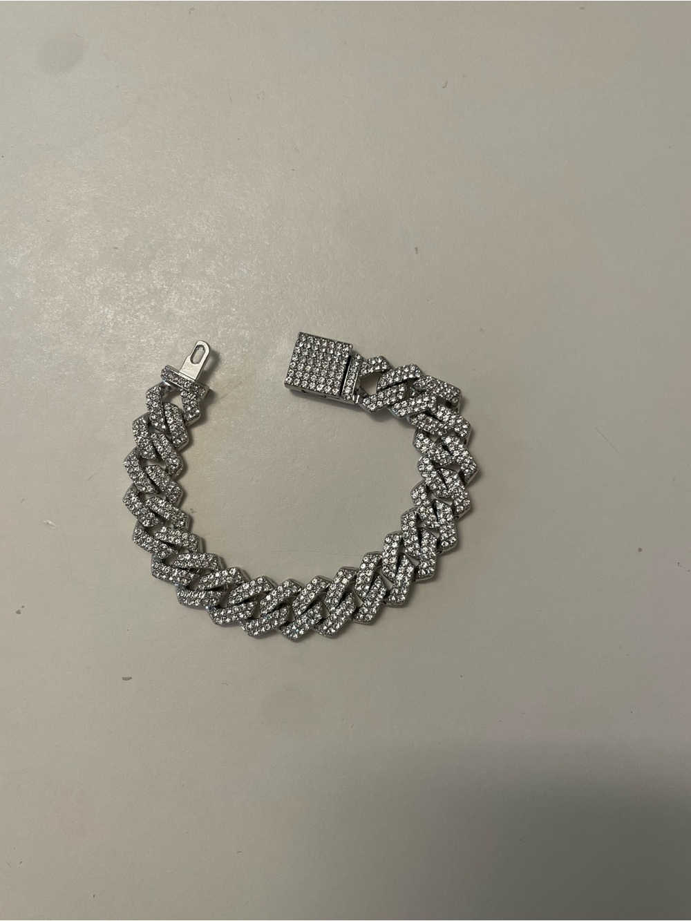 Silver Crystal Cuban Link Bracelet for Men